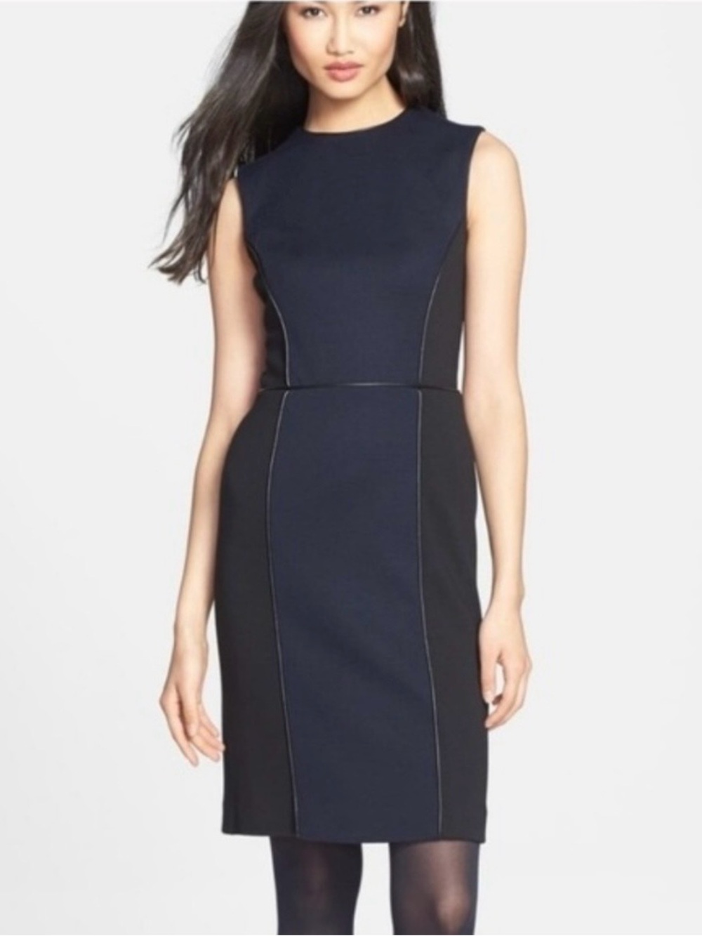 Tory Burch Navy and Black Sleeveless Sheath Dress